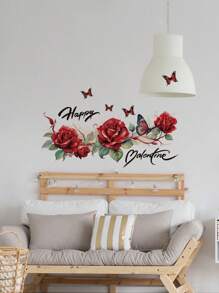 1pc PVC Material Valentine's Day English Letter, Rose Wall Sticker, Living Room Bedroom Holiday Decor Adhesive Wall Art Poster