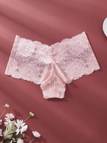 6 sztuk Plus Size Damskie Oddychające Koronkowe Kwiatowe Wykończenie Seksowne Trójkątne Majtki