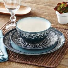 12-Piece Dinnerware Set Dishes Dinner Teal Medallion Plates Bowls Kitchen NEW - 1 - View 9