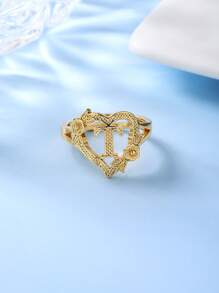 1pc Stylish Adjustable Rings With Heart, Letter, Geometric Pattern Design, Fashion Accessories, Ideal Gift