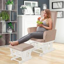 Homasis Glider And Ottoman Cushion Set Wooden Baby Nursery Rocking Chair - Pink - View 2
