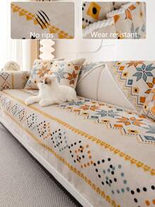 1 件法兰绒保暖厚毛绒沙发座垫套，防滑，波西米亚风，防尘，可机洗，宠物友好，适用于卧室、办公室、客厅和 L 形沙发 1/2/3/4 座位 - 米色 - 查看 2