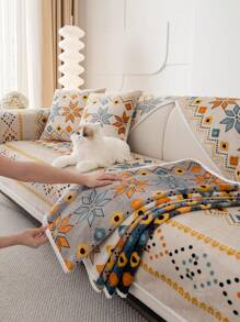 1 件法兰绒保暖厚毛绒沙发座垫套，防滑，波西米亚风，防尘，可机洗，宠物友好，适用于卧室、办公室、客厅和 L 形沙发 1/2/3/4 座位 - 米色 - 查看 7