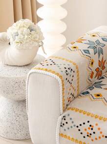 1 件法兰绒保暖厚毛绒沙发座垫套，防滑，波西米亚风，防尘，可机洗，宠物友好，适用于卧室、办公室、客厅和 L 形沙发 1/2/3/4 座位 - 米色 - 查看 9