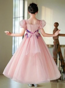 Robe de princesse pailletée pour préadolescente, robe de demoiselle d'honneur de mariage de haute qualité, costume de représentation de piano, pour anniversaire. La jupe est très délicate et brillante, particulièrement mignonne et belle à porter, convient pour l'intérieur et l'extérieur.