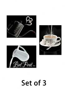 3 piezas de arte de pared de taza de café en blanco y negro vintage - Decoración para cocina, sala de estar y cafetería, decoración de pared, póster de lienzo sin marco