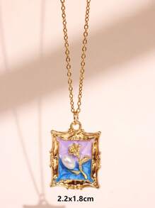 1 pieza Collar colgante de metal esmaltado con pintura de flores coloridas, joyas elegantes y románticas de moda para fiestas para mujeres