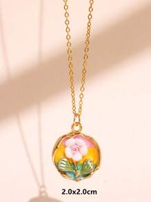 1 pieza Collar colgante de metal esmaltado con pintura de flores coloridas, joyas elegantes y románticas de moda para fiestas para mujeres