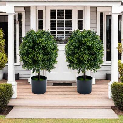 2Pack Artificial Topiary Trees,20"  Fake Topiary Boxwood Ball Tree, Faux Shrubs Plants Green Decor Indoor Porch,Garden