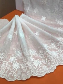 1码刺绣蕾丝花边，26厘米宽，可用于服装下摆和袖口的DIY装饰 - 白色 - 查看 8