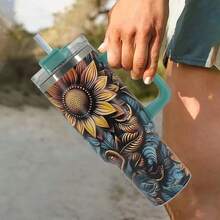 1 Cốc cà phê du lịch cách nhiệt bằng thép không gỉ 40oz - Cốc hút chân không hai lớp, di động có ống hút và quai xách, thích hợp cho du lịch bằng ô tô, làm quà tặng Giáng sinh, Halloween - màu xanh lá - Xem 3