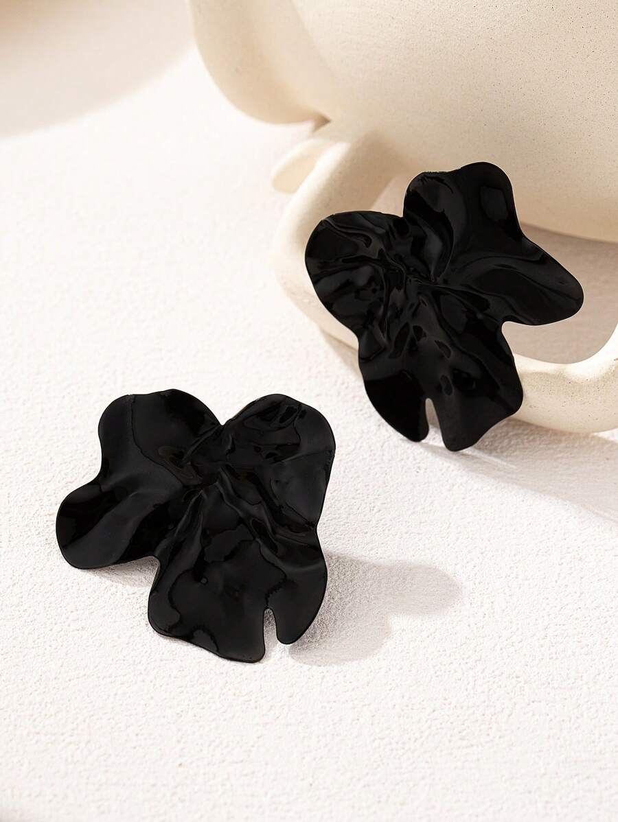 1 Cặp bông tai kim loại hình học bất đối xứng, tuyên bố thời trang - màu đen - Xem 1