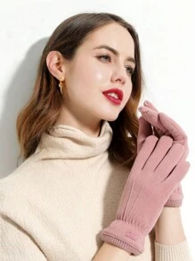 1 Pair Women's Winter Fashion Full Finger Windproof Gloves With Touch Screen Function, Warm Thermal Lined , Suitable For Outdoor Cycling, Daily Wear And Gift