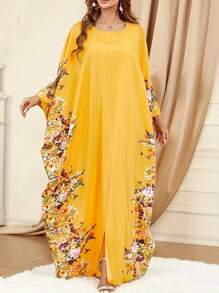 Turkish Style Loose Batwing Sleeve Dress, Suitable For Spring/Summer - Yellow - View 1