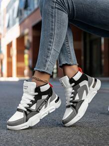 Women's Fashion Color Block Lace-Up High-Top Casual Sneakers,Y Comfortable Outdoor Personalized Casual Couple Sports Shoes