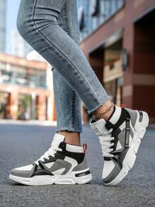 Women's Fashion Color Block Lace-Up High-Top Casual Sneakers,Y Comfortable Outdoor Personalized Casual Couple Sports Shoes