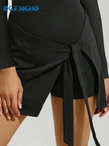 GEMCHO 女士长袖运动瑜伽网球裙、健身通勤、高弹力、舒适运动裙 - 黑色 - 查看 3