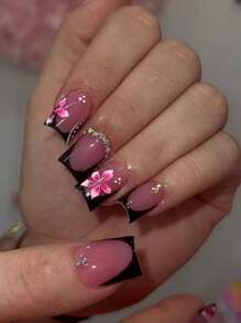 24 件/套新款短方形按压式指甲 DIY 水钻装饰女士指甲，冬季时尚美甲套装包括 1 个指甲锉和 1 个果冻凝胶指甲，礼盒适合女孩、节日、婚礼、派对美甲用品指甲