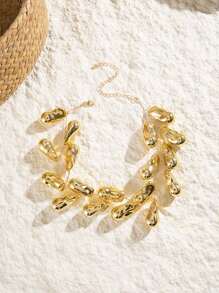 imoli 1 pièce Collier ras-du-cou plissé à goutte d'eau texturé brillant asymétrique géométrique vintage à la mode en CCB, unique, polyvalent, hip-hop, couleur dorée, cadeau de fête pour femme (collier fait main, coupé sur mesure, quantité de perles à goutte d'eau en CCB variable)