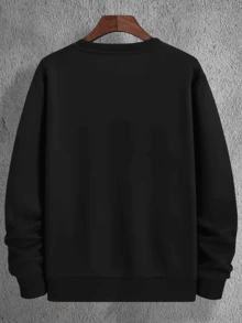 DIFFLAND Spring Men's Casual Daily Life Soft And Comfortable Long-Sleeved Sweatshirt, Christmas Style Elk Printing Pattern Black Round Neck Pullover Long-Sleeved Sports Round Neck Sweatshirt