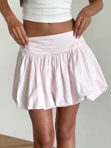 Women's Summer Mini Skirt Solid Color Low Rise Puffy Short A-Line Skirt For Party - Pink - View 2