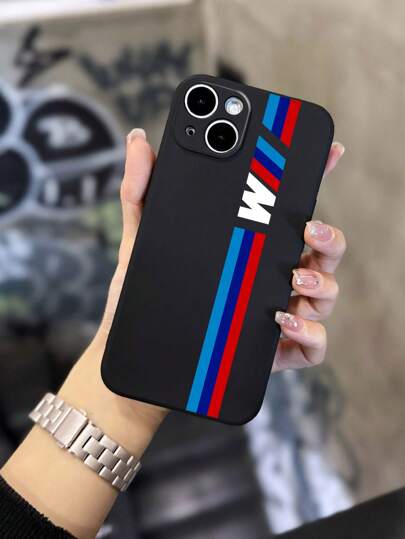 1 pieza Funda de teléfono negra de cobertura total, a prueba de agua, a prueba de golpes y resistente a los arañazos, con diseño minimalista y creativo de rayas rojas y azules perforadas, compatible con iPhone 11/12/13/14/15/16 Pro Max