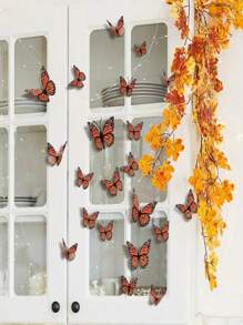 12pcs 3D Monarch Butterfly Wall Stickers - PVC Plastic Butterfly, Suitable For Home And Party Decoration, Perfect For Wedding, Birthday, Graduation Ceremony And Patriotic Celebration, Holiday Holiday Decorations Without Electricity