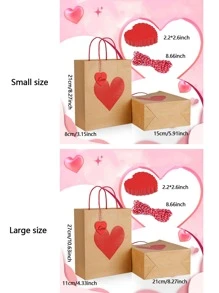 10/5Pcs Valentine's Day Gift Paper Bags Red Heart Party Favor Bags With Tags And Tissue Paper Brown Wrap Bags With Handles For Wedding Anniversary Party Decor Supply Valentine's Day - Multicolor - View 4