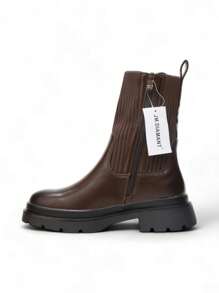 极简主义时尚街头服饰拼布弹性针织袜靴 - Marron - 查看 4