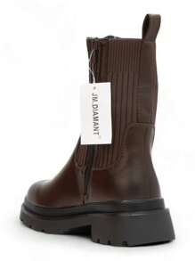 极简主义时尚街头服饰拼布弹性针织袜靴 - Marron - 查看 3