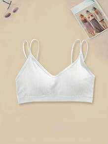 4pcs Girls Simple Solid Color Comfortable Seamless Camisole Lingerie Bras, Women Lingerie Bra
