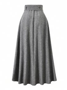 Women's High Waist Gray Skirt, Elegant Casual Style