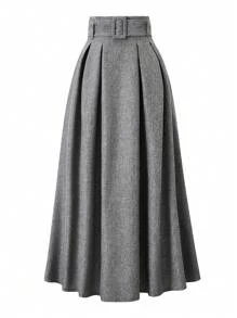 Women's High Waist Gray Skirt, Elegant Casual Style