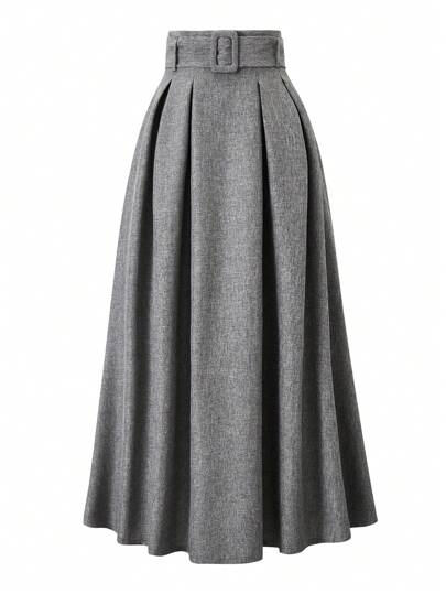 Women's High Waist Gray Skirt, Elegant Casual Style