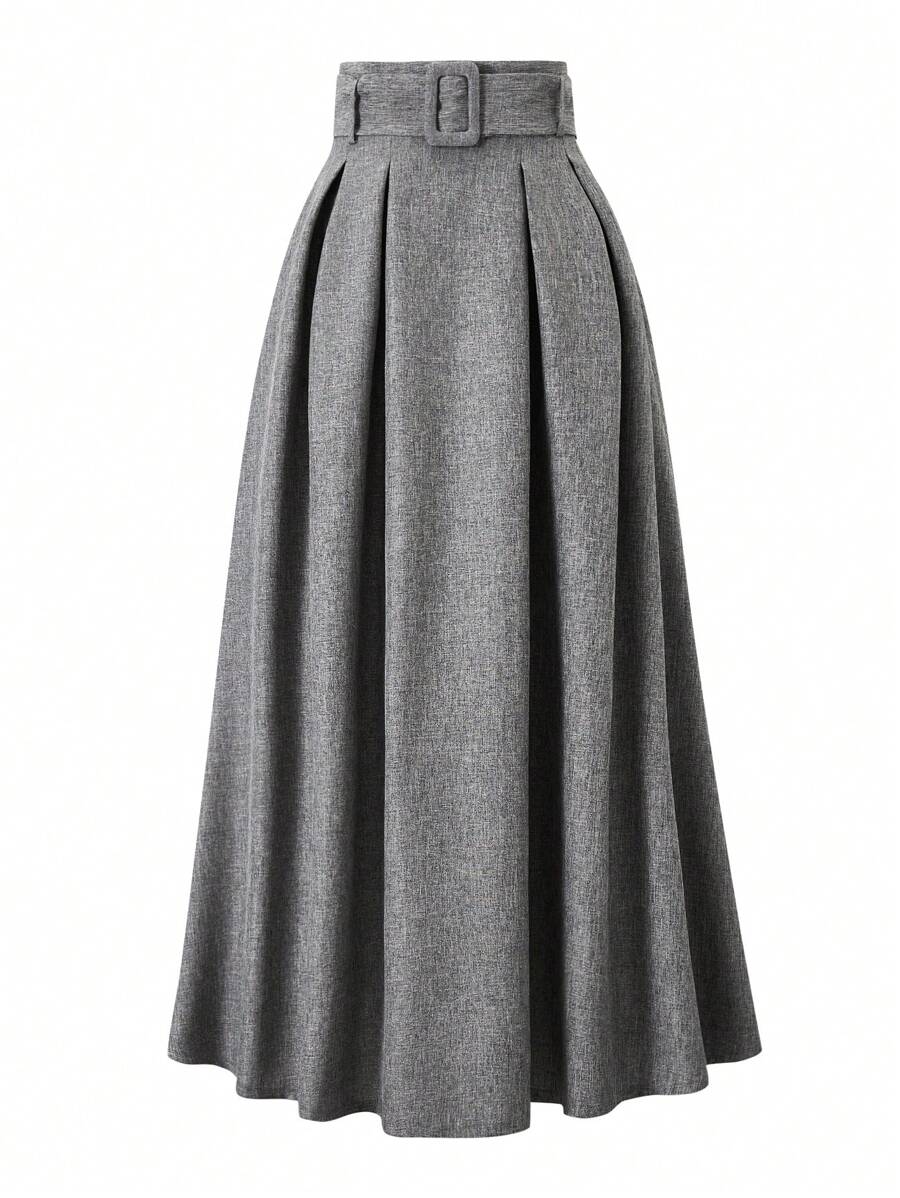 Women's High Waist Gray Skirt, Elegant Casual Style