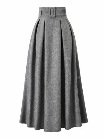 Falda gris de cintura alta para mujer, estilo elegante y casual