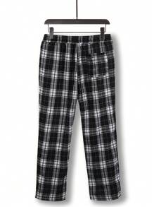 男士春秋格子休闲裤，2000 年代风格，秋季