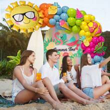 124pcs Hawaii Themed Large Foil Balloons Set, Pineapple & Flamingo Outdoor Party Balloon Arch, Birthday, Valentine's Day Supplies