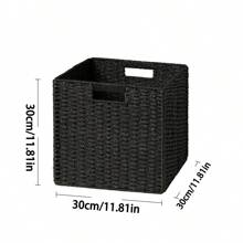 2pcs/1pc Paper Rope Woven Willow Basket, Shelf Storage Basket, Collapsible Storage Box With Handle, For Organization And Decoration, Storage, Makeup Organizer, Organiser, Basket, Organization And Storage, Baskets, Room Organizing Storage, Storage, Storage Box, Bin, Hamper Gift Box, Basket For Gift, Hanging Cabinet, Home Decor Pink, Kitchen Accessories - Black - View 2
