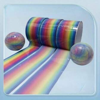 1件/2件创意彩虹绒球减压胶带，冰透明水晶粘球胶带，减压玩具粘球