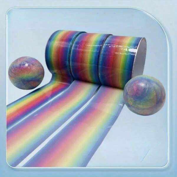 1pc/2pcs Creative Rainbow Pom Pom Stress Relief Sticky Tape, Ice Transparent Crystal Sticky Ball Tape, Stress Relief Toy Sticky Ball