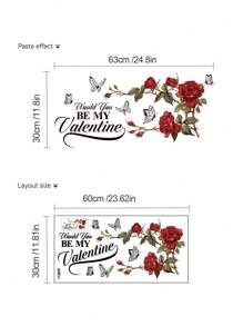 1pc PVC Material Valentine's Day English Letter, Rose Wall Sticker, Living Room Bedroom Holiday Decor Adhesive Wall Art Poster