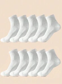 1双/10双装白色短袜，男女童通用，适合日常运动和校园穿着。简约百搭，亲肤舒适，透气防臭，男女皆宜。