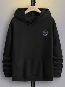 Áo hoodie nỉ họa tiết chữ và phong cảnh đường phố dành cho nam, Thu/Đông, Áo dài tay - màu đen - Xem 5