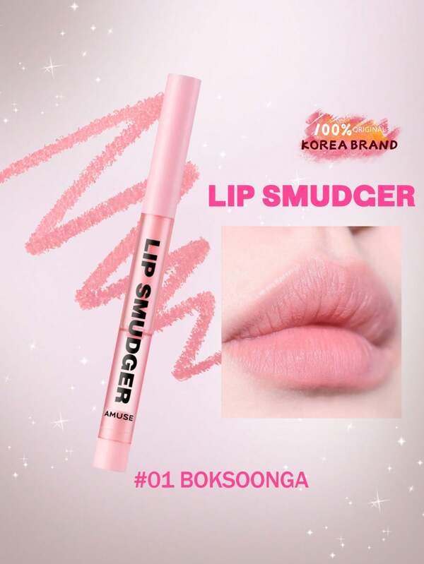 AMUSE LIP SMUDGER #01 BOKSOONGA, High Pigment Color, Matte, Longwear, Moisturizing, Lightweight, Shades Lip, Hydrated Lips, Vegan, Precise Application, Easy Day Look, K-Beauty, Korean Makeup, 0.5g/0.01oz