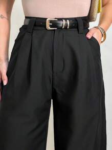 U.SEE Women's Tailored Wide Leg Pants With Belt - 黑色 - 查看 1