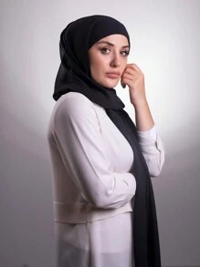 1 件女士穆斯林即时头巾围巾，实用的成衣雪纺筒帽，纯色经典百搭简约时尚百搭即时围巾，舒适透气面料，适合假日和日常穿着 - 黑色 - 查看 3