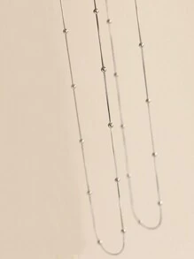 Nooxian 1pc Stainless Steel Round Bead Snake Chain Necklace (Random Bead Quantity) - Silver - View 6