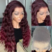 1B Burgandy Ombre 13x6 Tóc giả ren tổng hợp phía trước cho phụ nữ 22 inch sóng dài không keo Kanekalon Tóc giả tổng hợp chống tóc Phần miễn phí 150% Mật độ cho thời trang Phụ nữ Cô gái Tiệc tùng Kỳ nghỉ Trang điểm Sử dụng Hàng ngày - Màu dương cầm - Xem 2