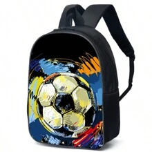 3 件套足球主题 3D 印花背包、斜挎包、铅笔袋、16 英寸书包、户外旅行包 - 黑色 - 查看 8